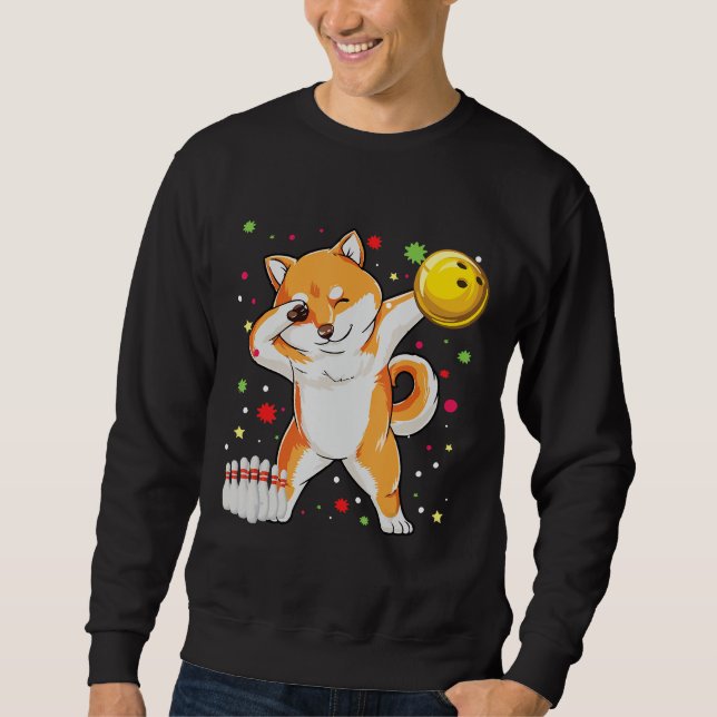 Sudadera Dabbing Shiba Bowling Graciosos regalos de boliche (Anverso)