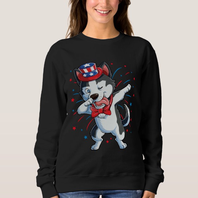 Sudadera Dabbing Siberian Husky 4th of July Boys Kids Ameri (Anverso)