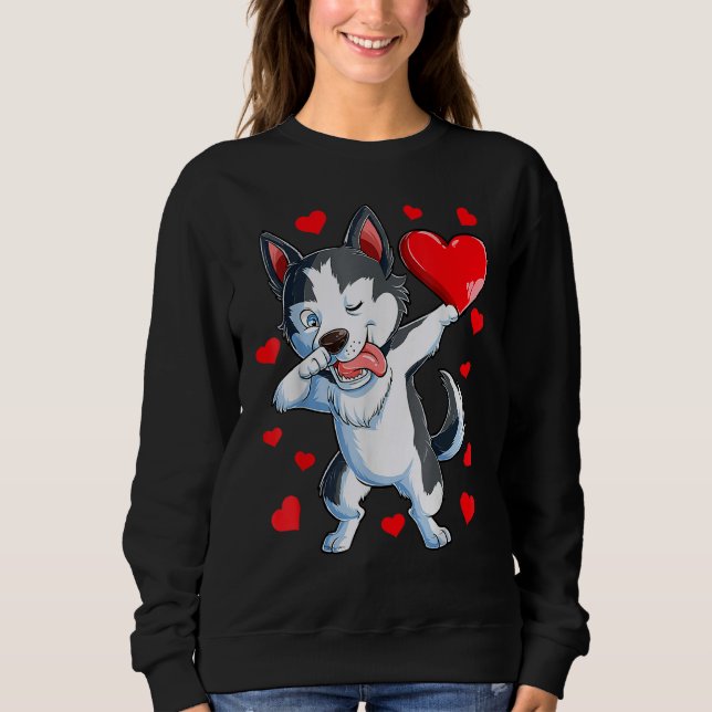 Sudadera Dabbing Siberian Husky Heart Día de San Valentín B (Anverso)