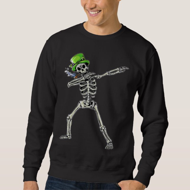 Sudadera Dabbing Skeleton Wearing Green Hat  St Patrick's D (Anverso)