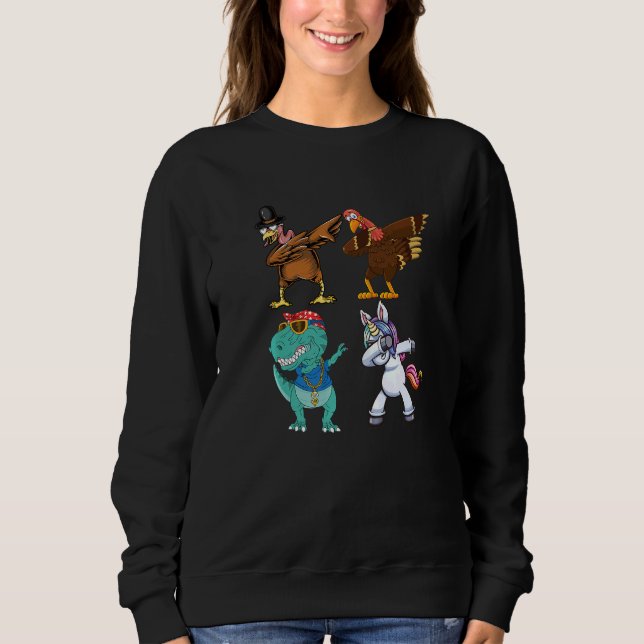 Sudadera Dabbing Squad turkey unicorn dinosaur thanksgiving (Anverso)
