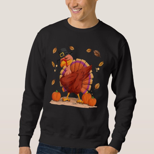 Sudadera Dabbing Turkey Thanksgiving Day Pilgrim Boys Girls (Anverso)