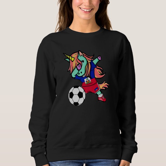 Sudadera Dabbing Unicorn Haiti Soccer Fans Support Haitian  (Anverso)