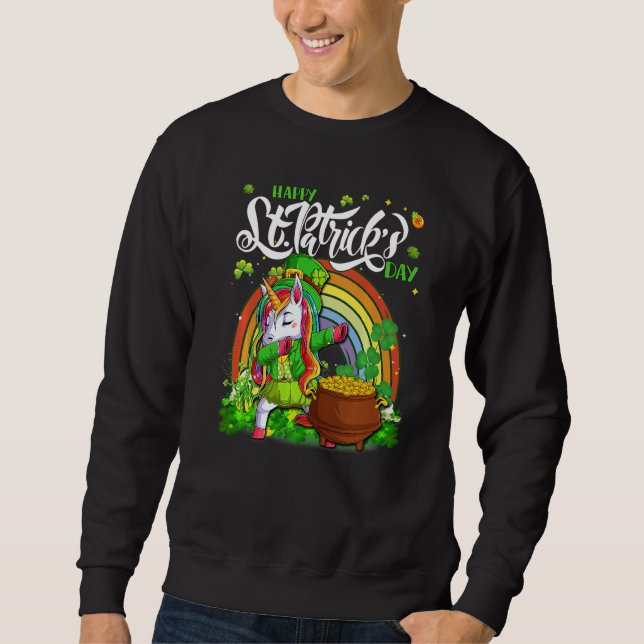 Sudadera Dabbing Unicorn Leprechaun St Patrick's Day Irish (Anverso)