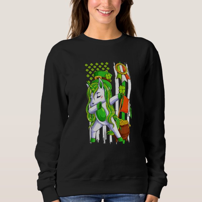 Sudadera Dabbing Unicorn Leprechaun St Patrick's Day Irish (Anverso)