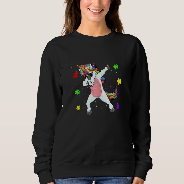 Sudadera Dabbing Unicorn Piezas de rompecabezas de concient (Anverso)