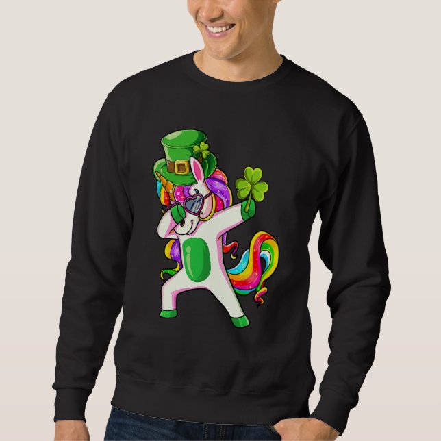 Sudadera Dabbing Unicorn Shamrock Happy St Patricks Day Ire (Anverso)