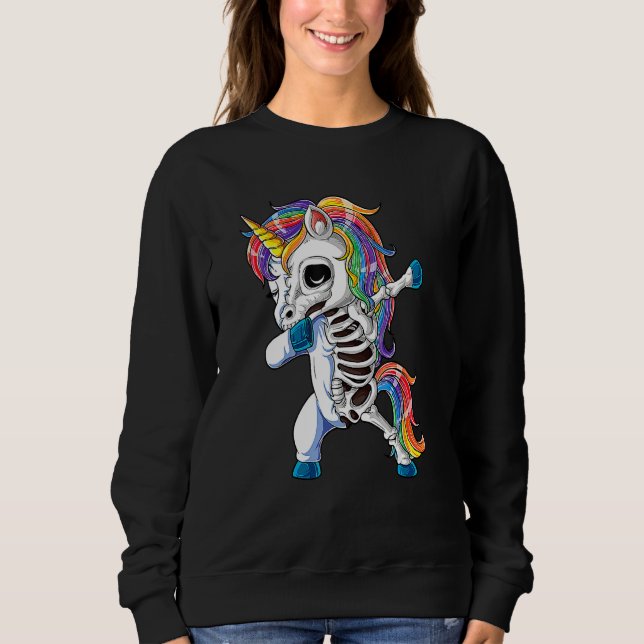 Sudadera Dabbing Unicorn Skeleton Skulls Halloween Boys Gir (Anverso)