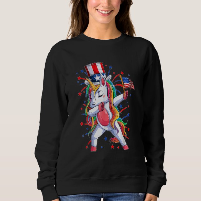 Sudadera Dabbing Unicornio 4 De Julio Chicas Niños Mujeres  (Anverso)