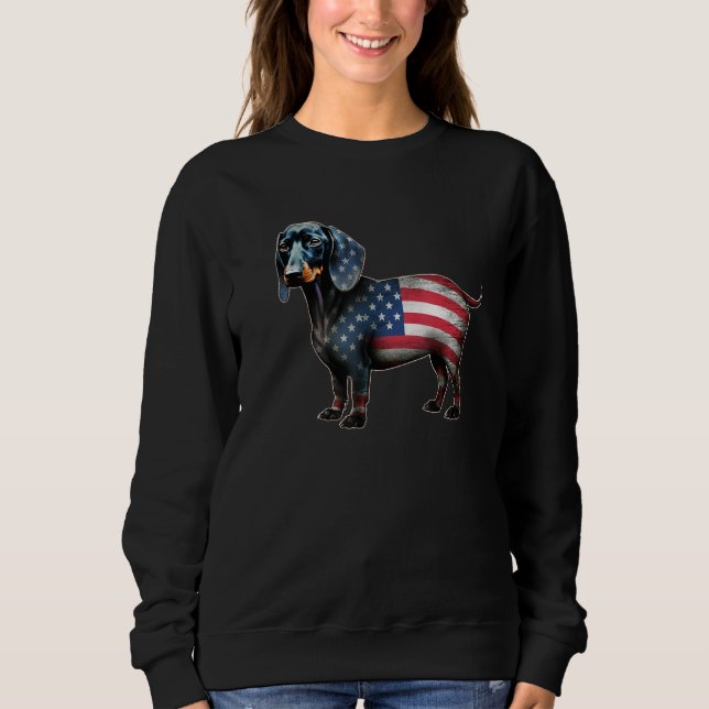 Sudadera Dachshund 4th of July American Flag Dog  Men Women (Anverso)