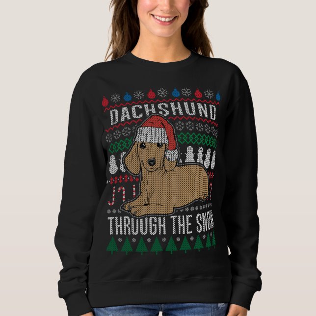 Sudadera Dachshund A Través De La Nieve Navidades Fea (Anverso)