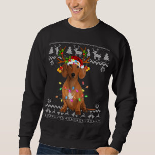 Sudadera Dachshund Árbol de Navidad Luz Santa Hat Perro