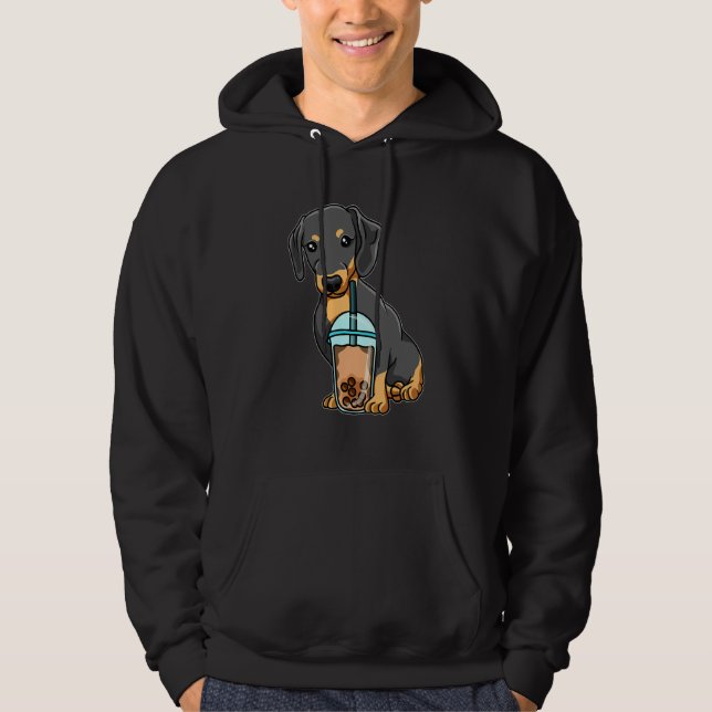 Sudadera Dachshund bebiendo té de burbujas Animales lindos  (Anverso)