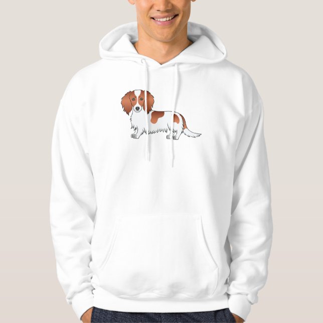 Sudadera Dachshund Cartoon Cute Pelo Largo Piebald Rojo (Anverso)