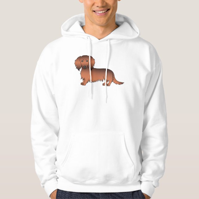 Sudadera Dachshund Cartoon Cute Pelo Largo Sable Rojo (Anverso)