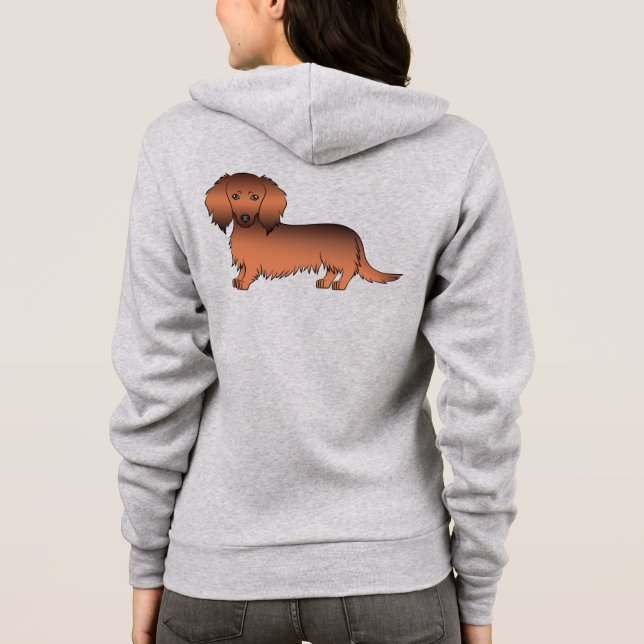 Sudadera Dachshund Cartoon Cute Pelo Largo Sable Rojo (Reverso)