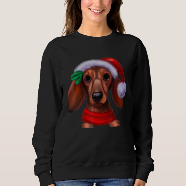 Sudadera Dachshund Chiweenie Wiener Dog Santa Claus Hat Chr (Anverso)