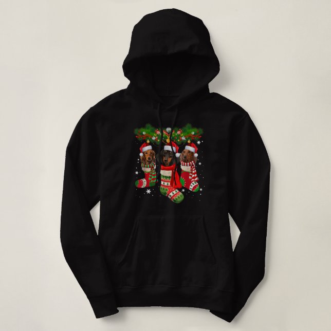 Sudadera Dachshund Cute En Calcetines Navidades Santa Hat X (Diseño del anverso)