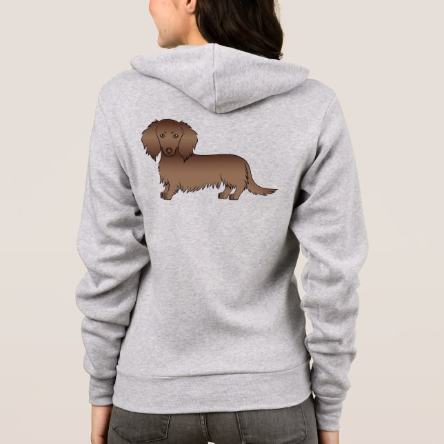 Sudadera Dachshund de dibujos animados de pelo largo marrón (Reverso)