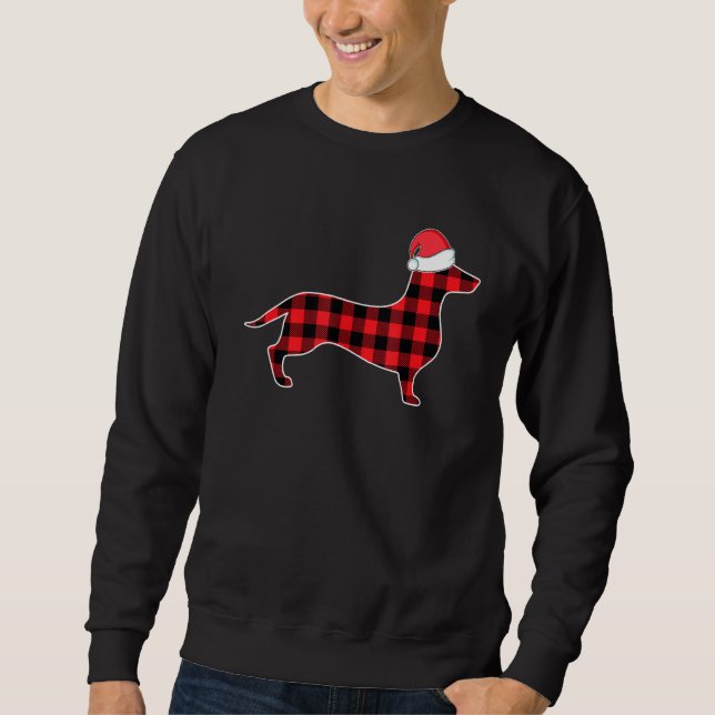 Sudadera Dachshund Decoraciones navideñas Red Plaid Buffalo (Anverso)