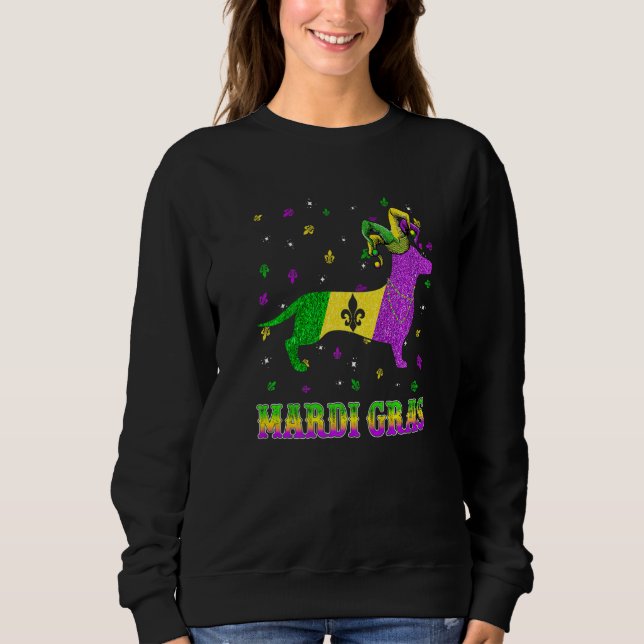 Sudadera Dachshund Dog Mardi Gras Carnival Jester Beads Pre (Anverso)