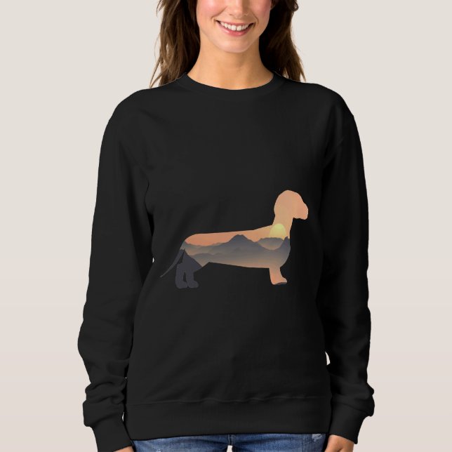 Sudadera Dachshund Dog Silhouette Sun Mountain (Anverso)