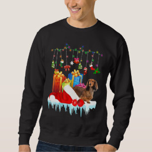 Sudadera Dachshund En Santa Hat Navidades Presión de luz de