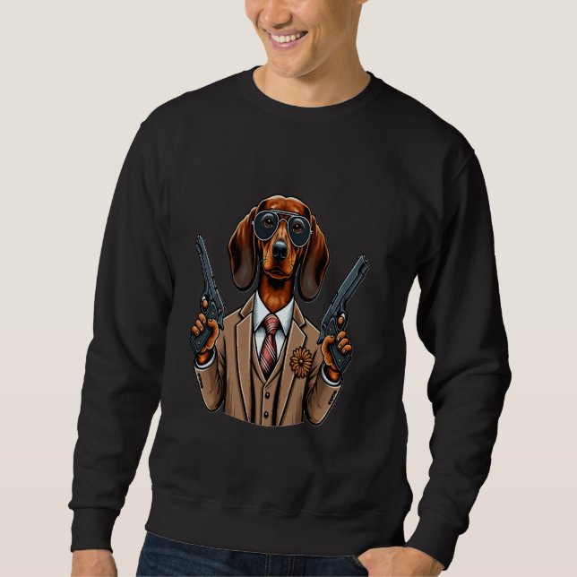 Sudadera Dachshund Gangsta Teckel Perro disfraz gracioso pr (Anverso)