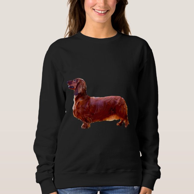 Sudadera Dachshund Long Haired Mini Perro Rojo Sombreado (Anverso)