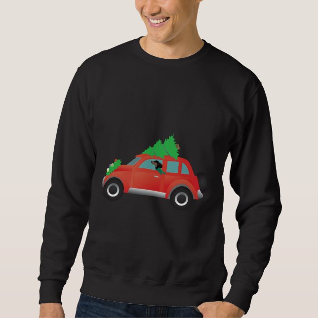 Sudadera Dachshund Manejando Un Coche Rojo Con Un Árbol De  (Anverso)