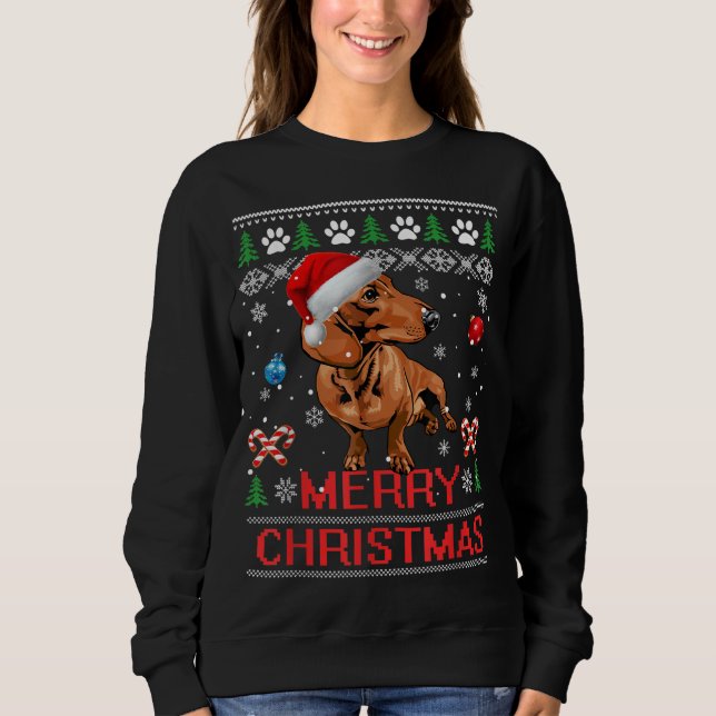 Sudadera Dachshund Merry Christmas Tree Light Pajama Dacky (Anverso)
