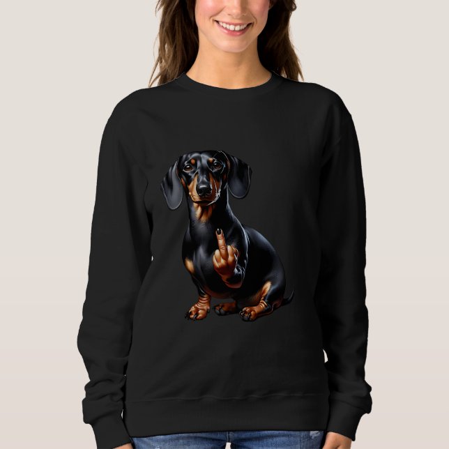 Sudadera Dachshund negro con dedo medio (Anverso)