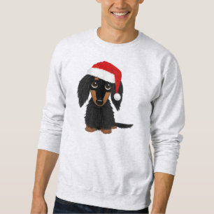 Sudadera Dachshund negro y canela de pelo largo Santa Navid