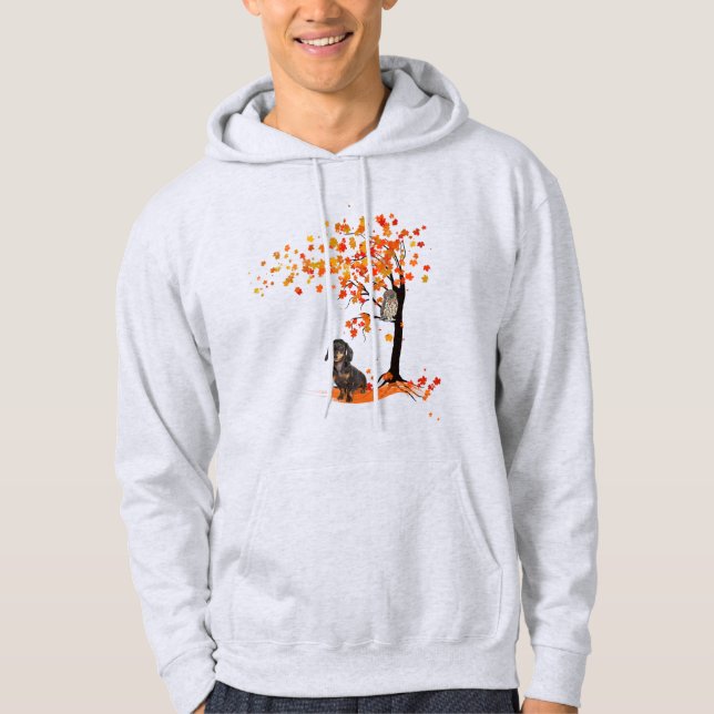 Sudadera Dachshund Owl And Fall Tree Dachshund Lover Otoño (Anverso)