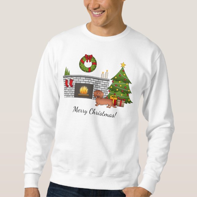 Sudadera Dachshund Pelirrojo de Pelo Largo y Lindo Perro -  (Anverso)