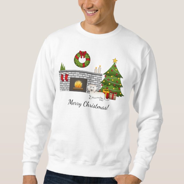 Sudadera Dachshund Pelo Largo Crema Perro Lindo Navidad Hab (Anverso)