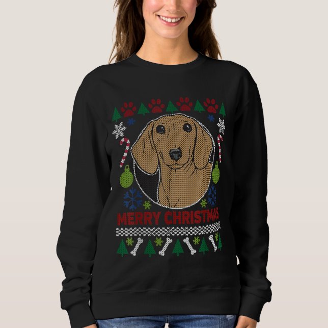 Sudadera Dachshund Perro engendra un estilo Navidad feo (Anverso)