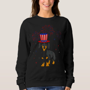 Sudadera Dachshund Perro Rojo Azul Blanco Fuegos artificial