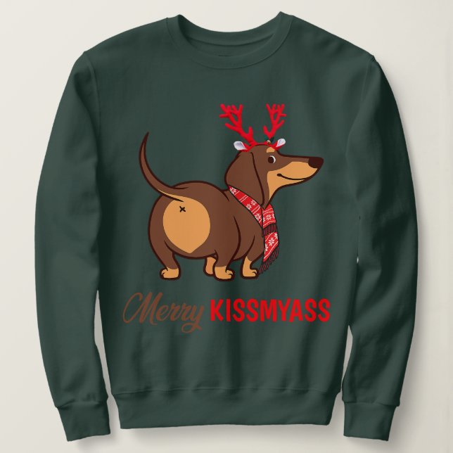 Sudadera Dachshund, reno de los Navidades divertidos de Bes (Anverso del diseño)