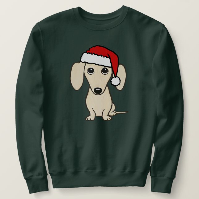Sudadera Dachshund Santa Cute, de color crema, Perro visero (Anverso del diseño)