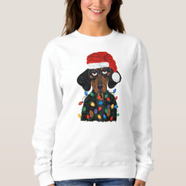 Sudadera Dachshund Santa enredado en luces de Navidad