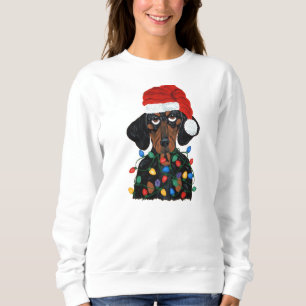 Sudadera Dachshund Santa enredado en luces de Navidad