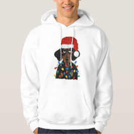 Sudadera Dachshund Santa enredado en luces de Navidad