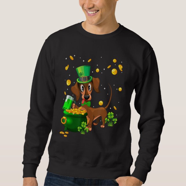 Sudadera Dachshund St Patrick S Day Irish Clover Perro Love (Anverso)
