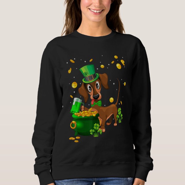 Sudadera Dachshund St Patrick S Day Irish Clover Perro Love (Anverso)
