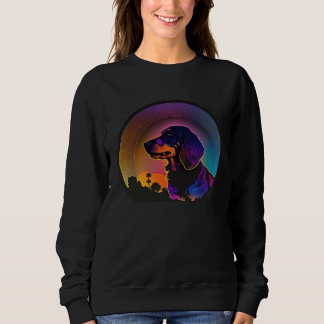 Sudadera Dachshund Synthwave 80s Retrowave Aesthetic (Anverso)