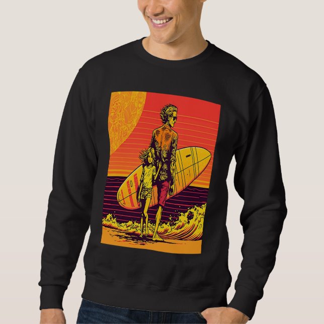 Sudadera Dad And Daughter Surfing Retro Pop Surfer Dad (Anverso)