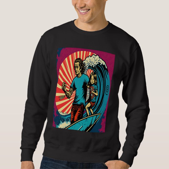 Sudadera Dad And Daughter Surfing Retro Pop Surfer Dad  3 (Anverso)