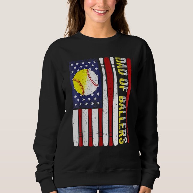 Sudadera Dad Of Ballers Baseball Softball American Flag Fat (Anverso)