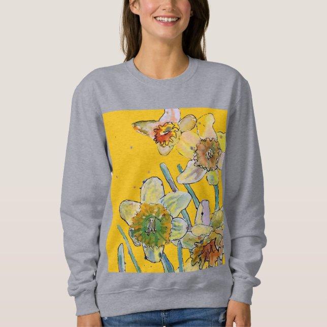 Sudadera Daffodil Diafódilo amarillo Flor acuarela floral (Anverso)